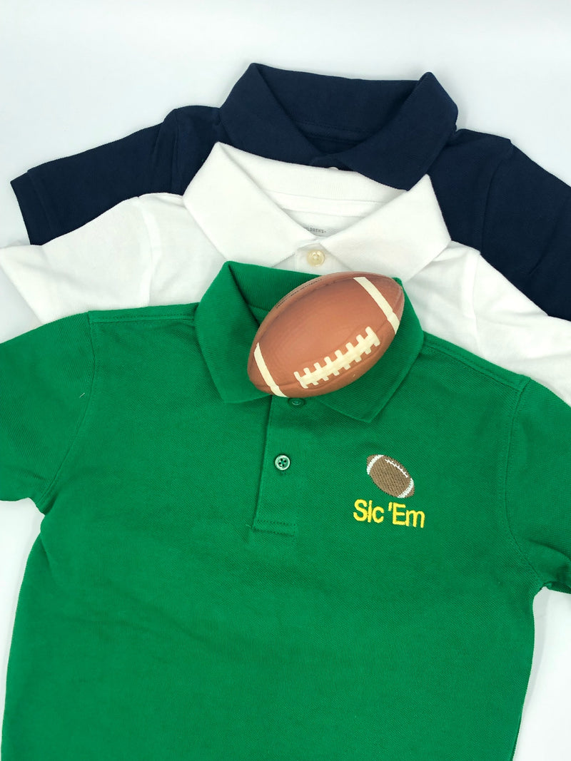 Boy's GREEN Pique Polo with Team Slogan