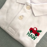 Christmas White Long Sleeve Polo (3 Design Options)