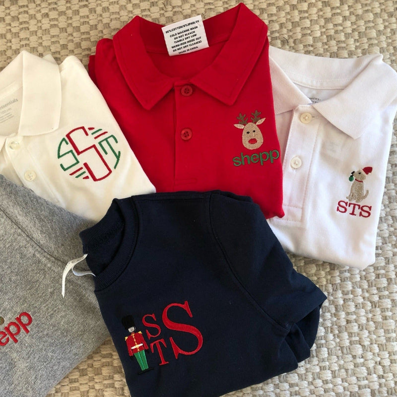 Christmas Long Sleeve Polo (Navy or Red)